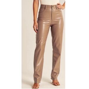 Abercrombie & Fitch 90s Straight Ultra High Rise Curve Love Tan Leather Pants